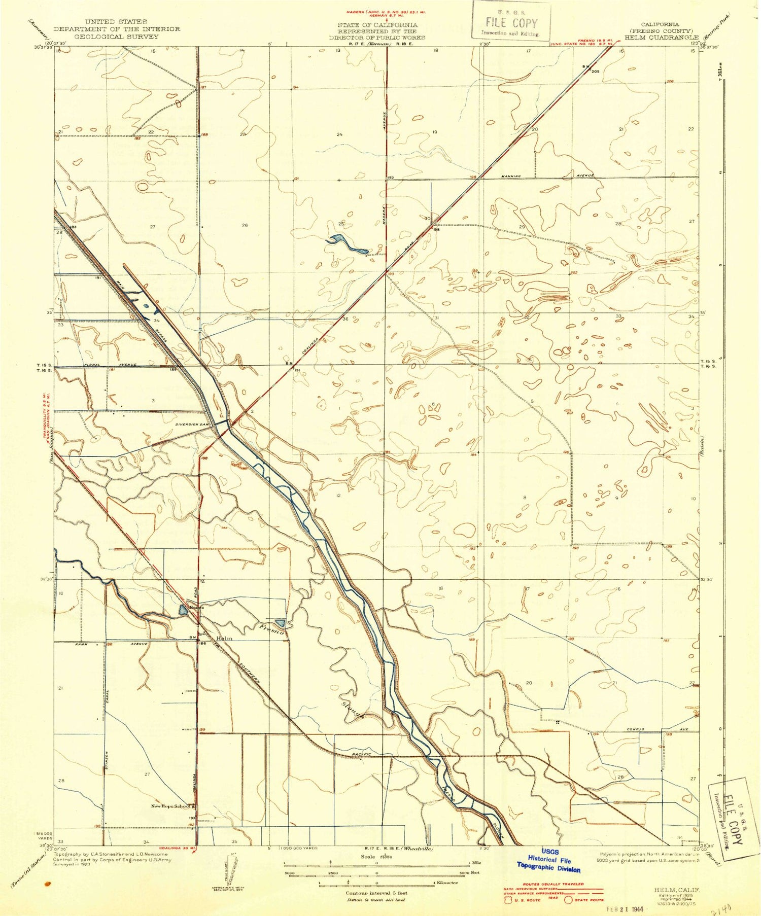 Classic USGS Helm California 7.5'x7.5' Topo Map Image