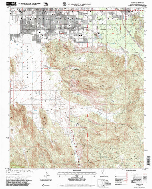 Classic USGS Hemet California 7.5'x7.5' Topo Map Image