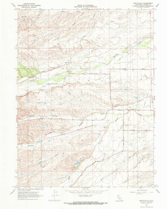 Classic USGS Henleyville California 7.5'x7.5' Topo Map Image