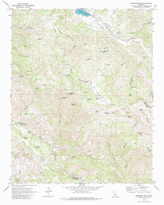 Classic USGS Hepsedam Peak California 7.5'x7.5' Topo Map Image