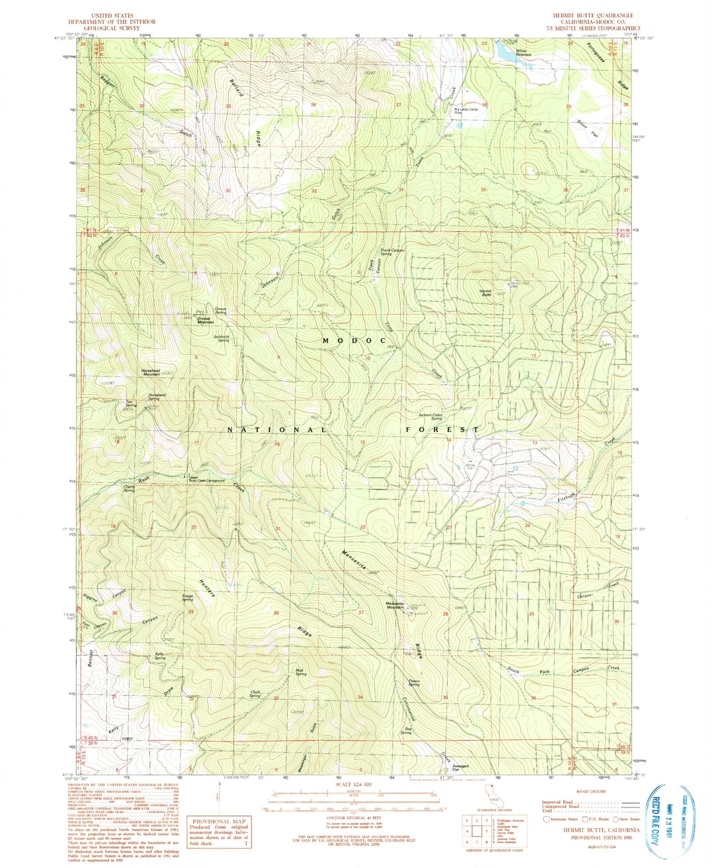 Classic USGS Hermit Butte California 7.5'x7.5' Topo Map Image