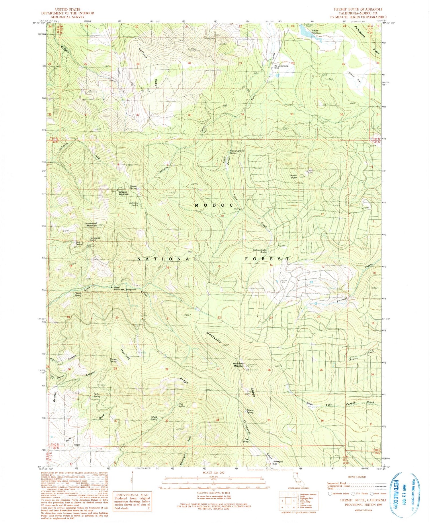 Classic USGS Hermit Butte California 7.5'x7.5' Topo Map Image