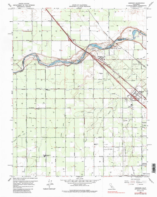 Classic USGS Herndon California 7.5'x7.5' Topo Map Image