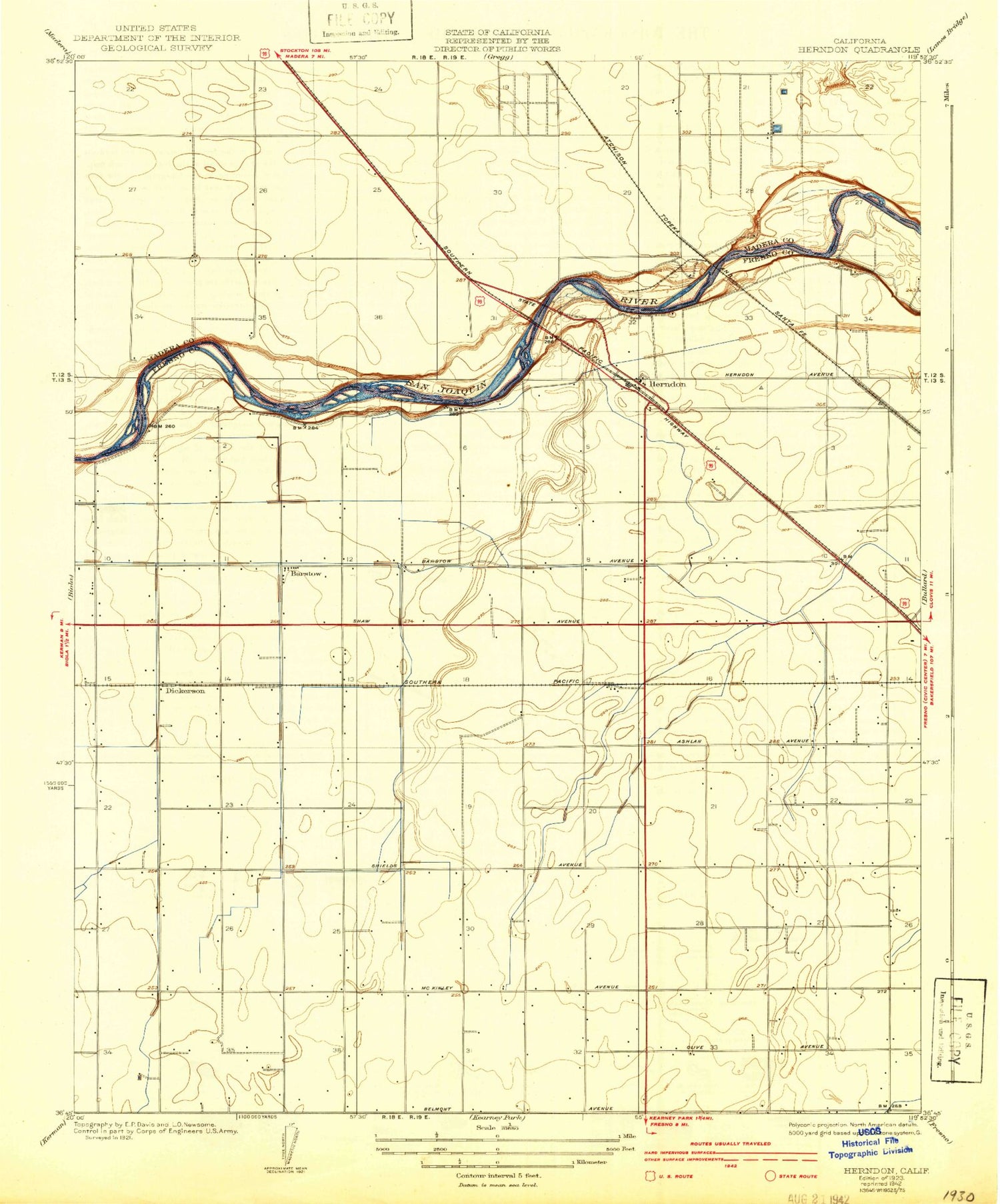 Classic USGS Herndon California 7.5'x7.5' Topo Map Image