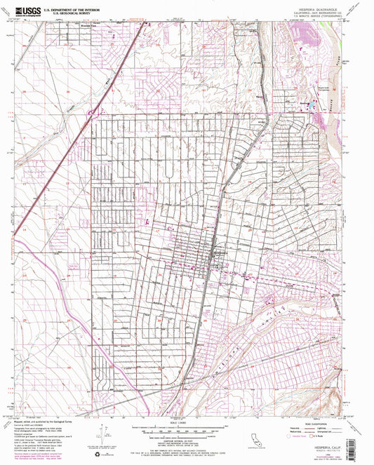 Classic USGS Hesperia California 7.5'x7.5' Topo Map Image