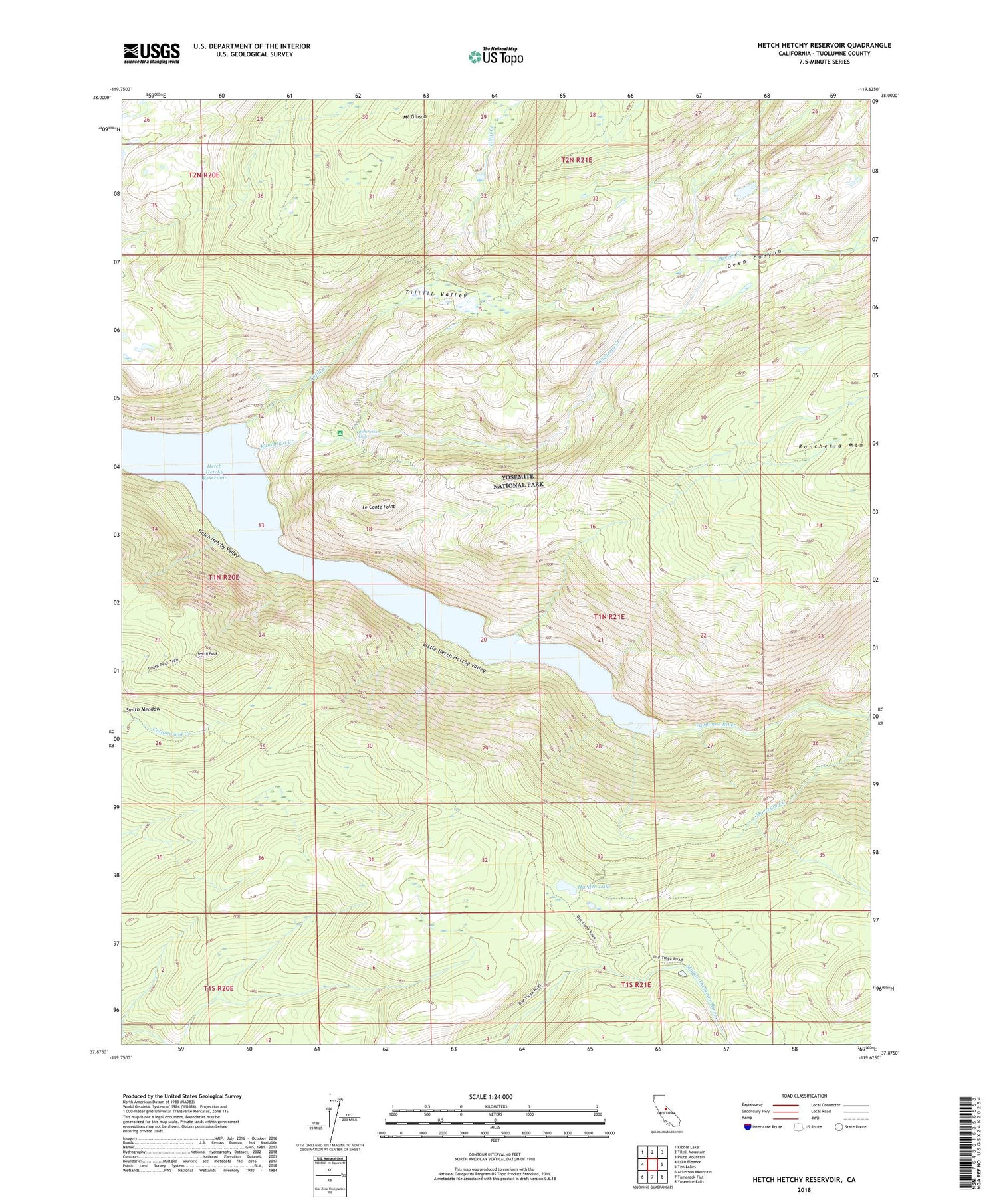 Hetch Hetchy Reservoir California US Topo Map Image