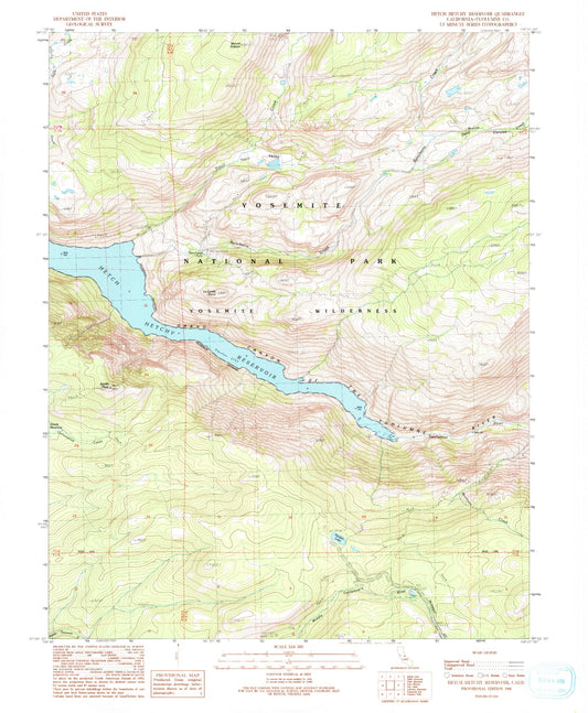 USGS Classic Hetch Hetchy Reservoir California 7.5'x7.5' Topo Map Image