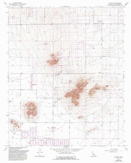 Classic USGS Hi Vista California 7.5'x7.5' Topo Map Image