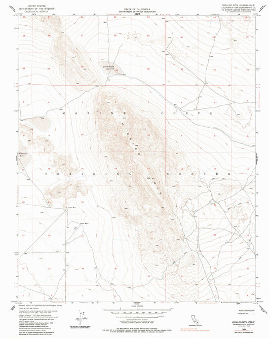 Classic USGS Hidalgo Mountain California 7.5'x7.5' Topo Map Image