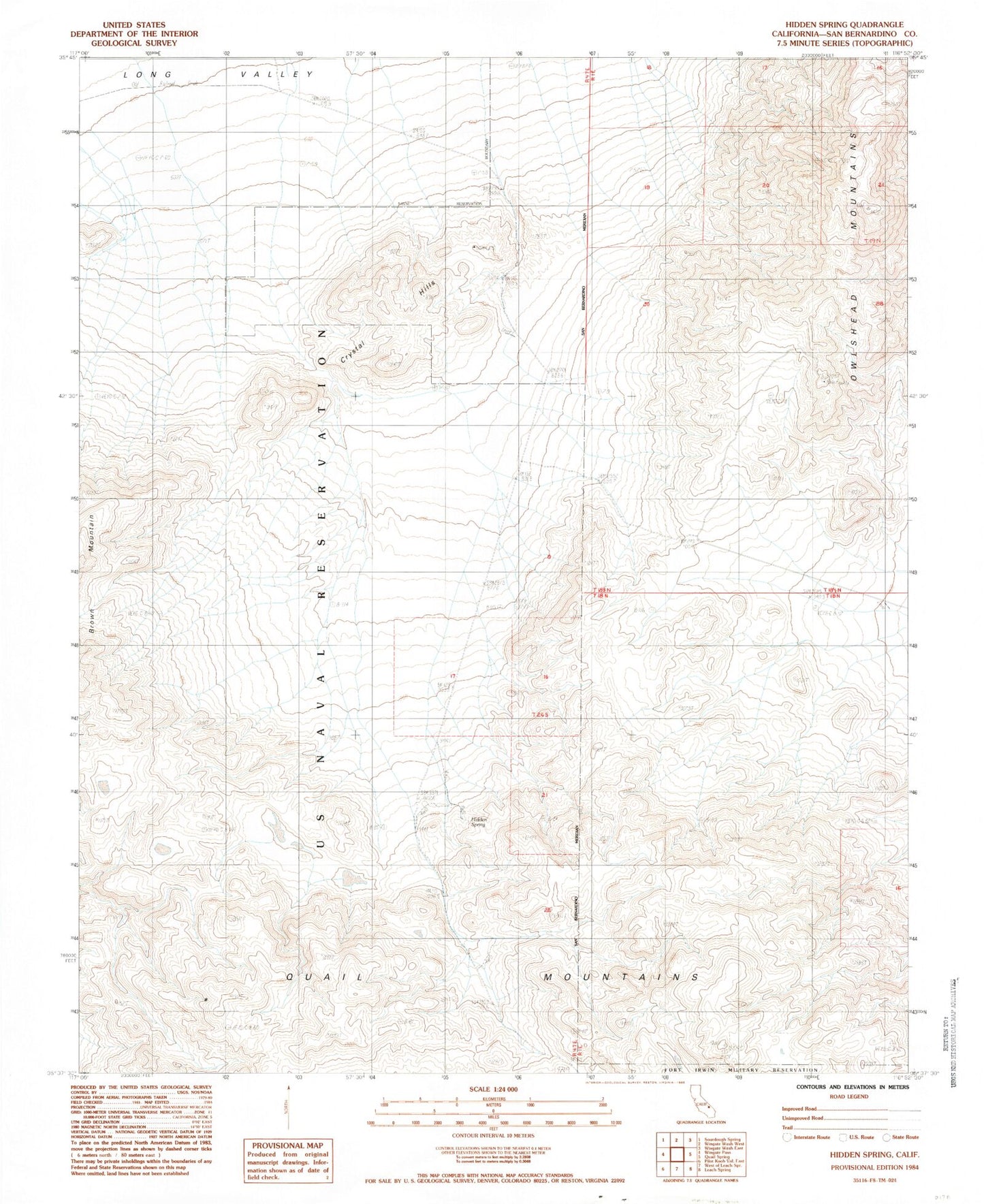 Classic USGS Hidden Spring California 7.5'x7.5' Topo Map Image