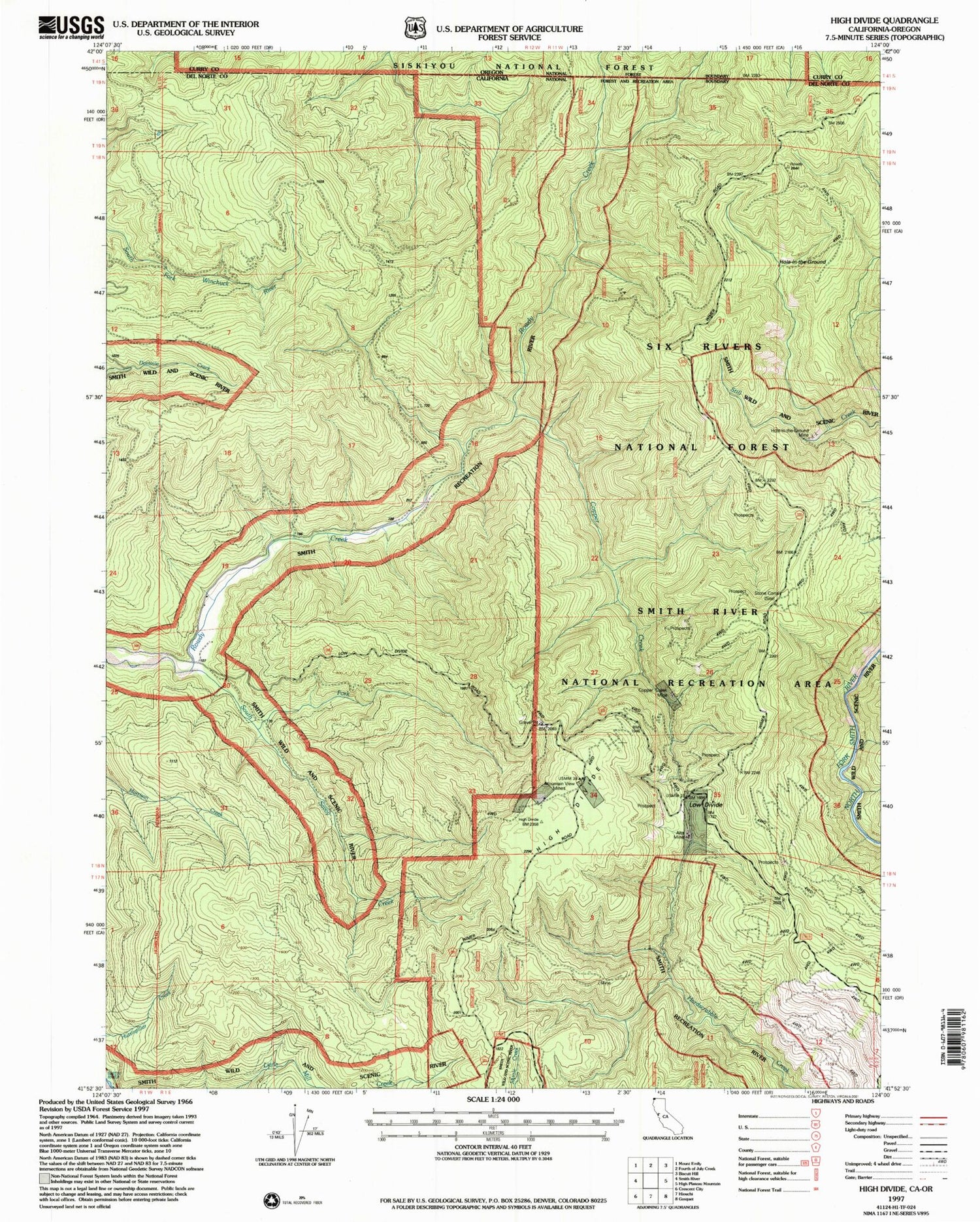 Classic USGS High Divide California 7.5'x7.5' Topo Map Image
