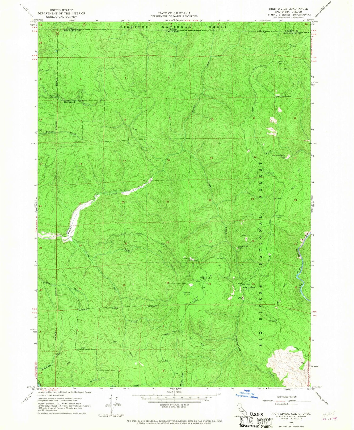 Classic USGS High Divide California 7.5'x7.5' Topo Map Image
