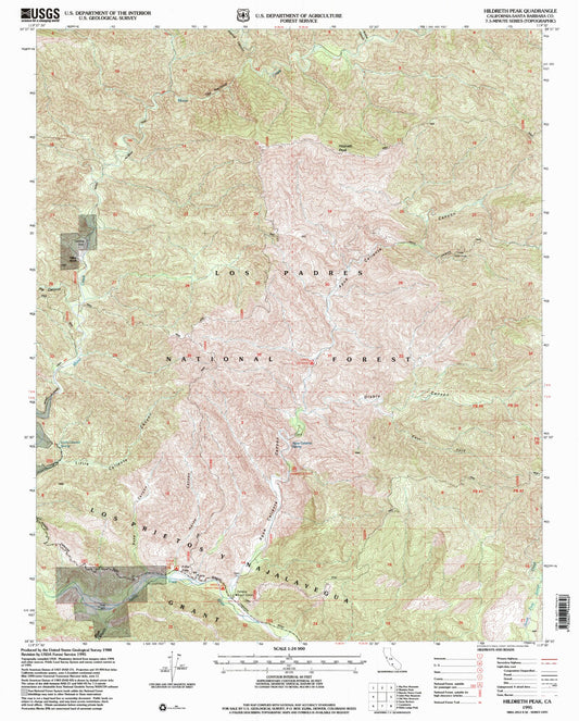 Classic USGS Hildreth Peak California 7.5'x7.5' Topo Map Image