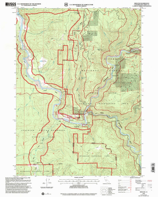 Classic USGS Hiouchi California 7.5'x7.5' Topo Map Image