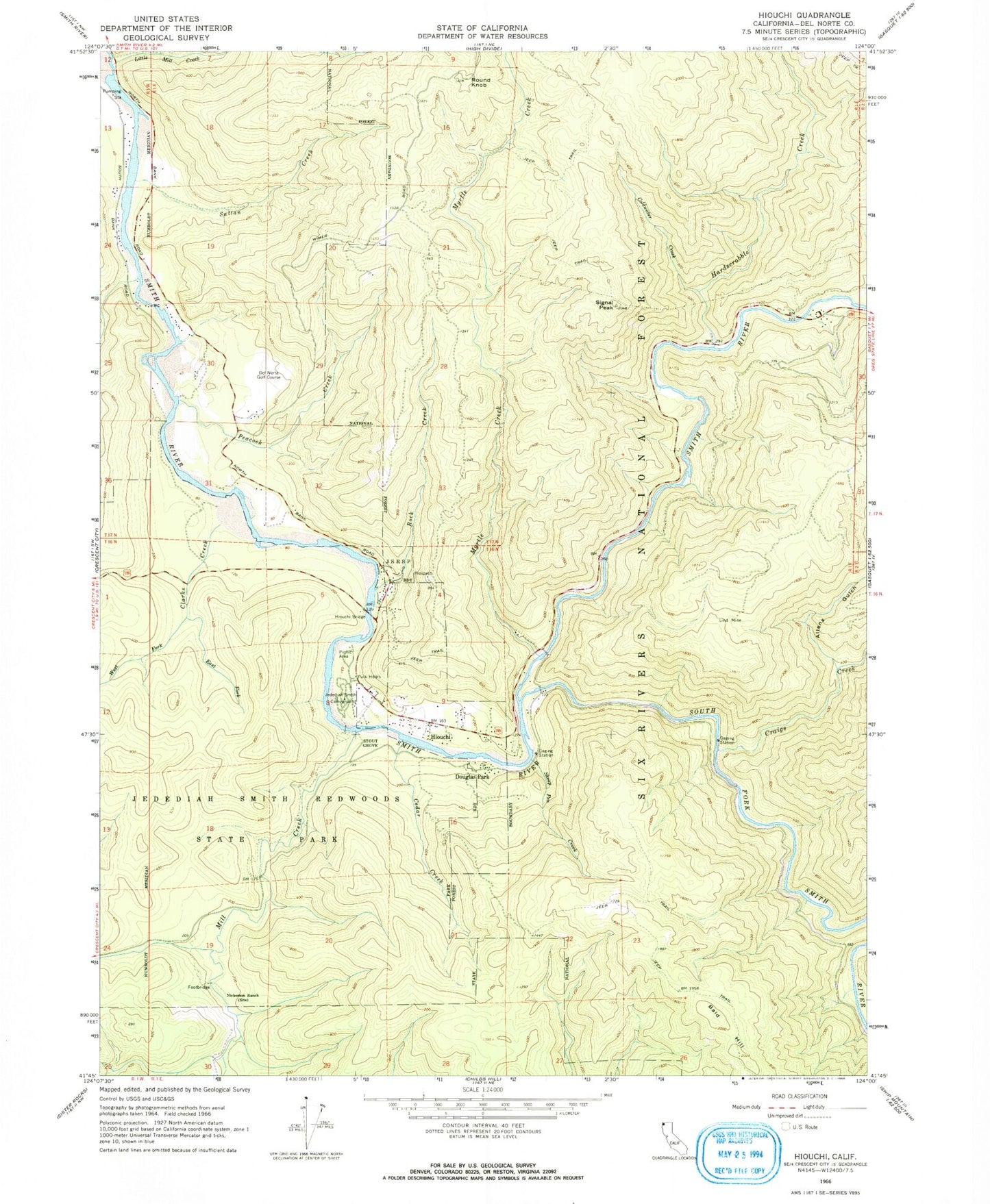 Classic USGS Hiouchi California 7.5'x7.5' Topo Map Image