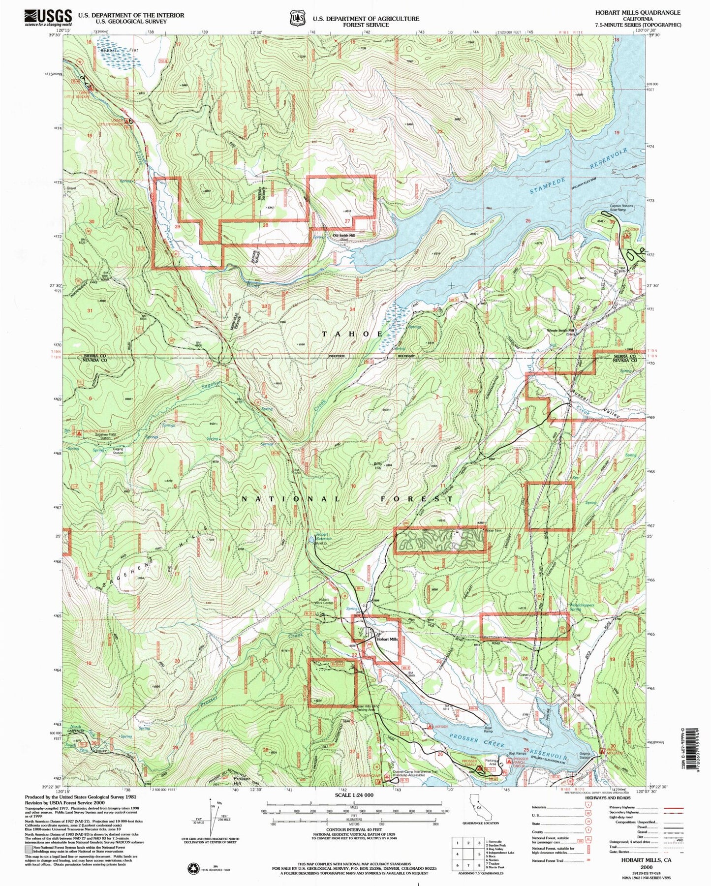 Classic USGS Hobart Mills California 7.5'x7.5' Topo Map Image