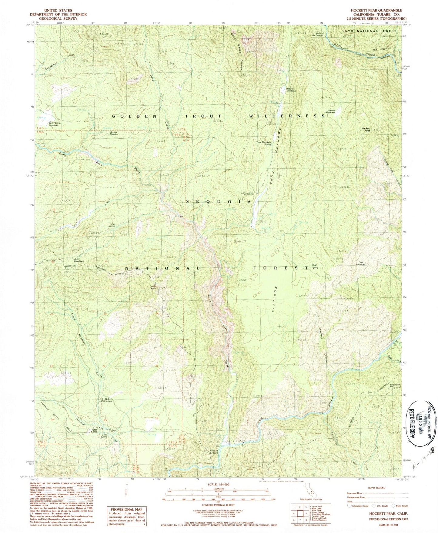 Classic USGS Hockett Peak California 7.5'x7.5' Topo Map Image