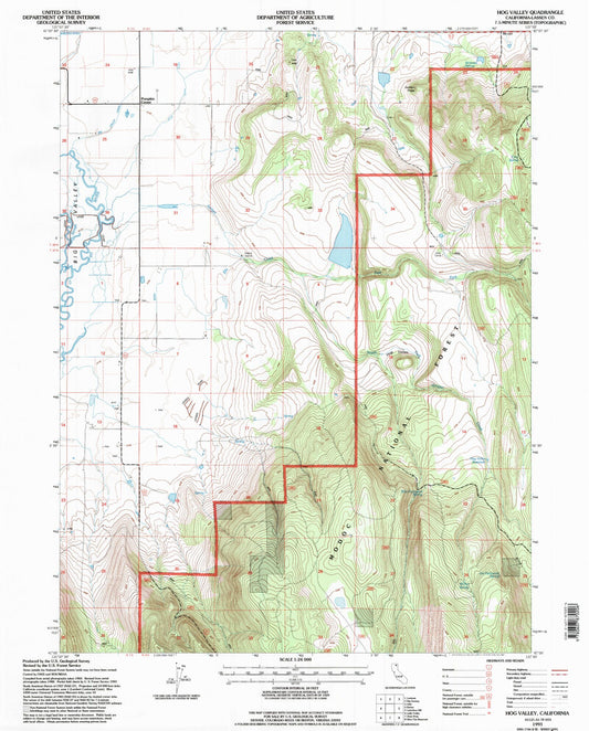 Classic USGS Hog Valley California 7.5'x7.5' Topo Map Image
