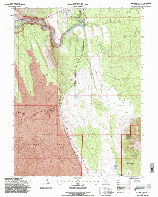 Classic USGS Hogback Ridge California 7.5'x7.5' Topo Map Image