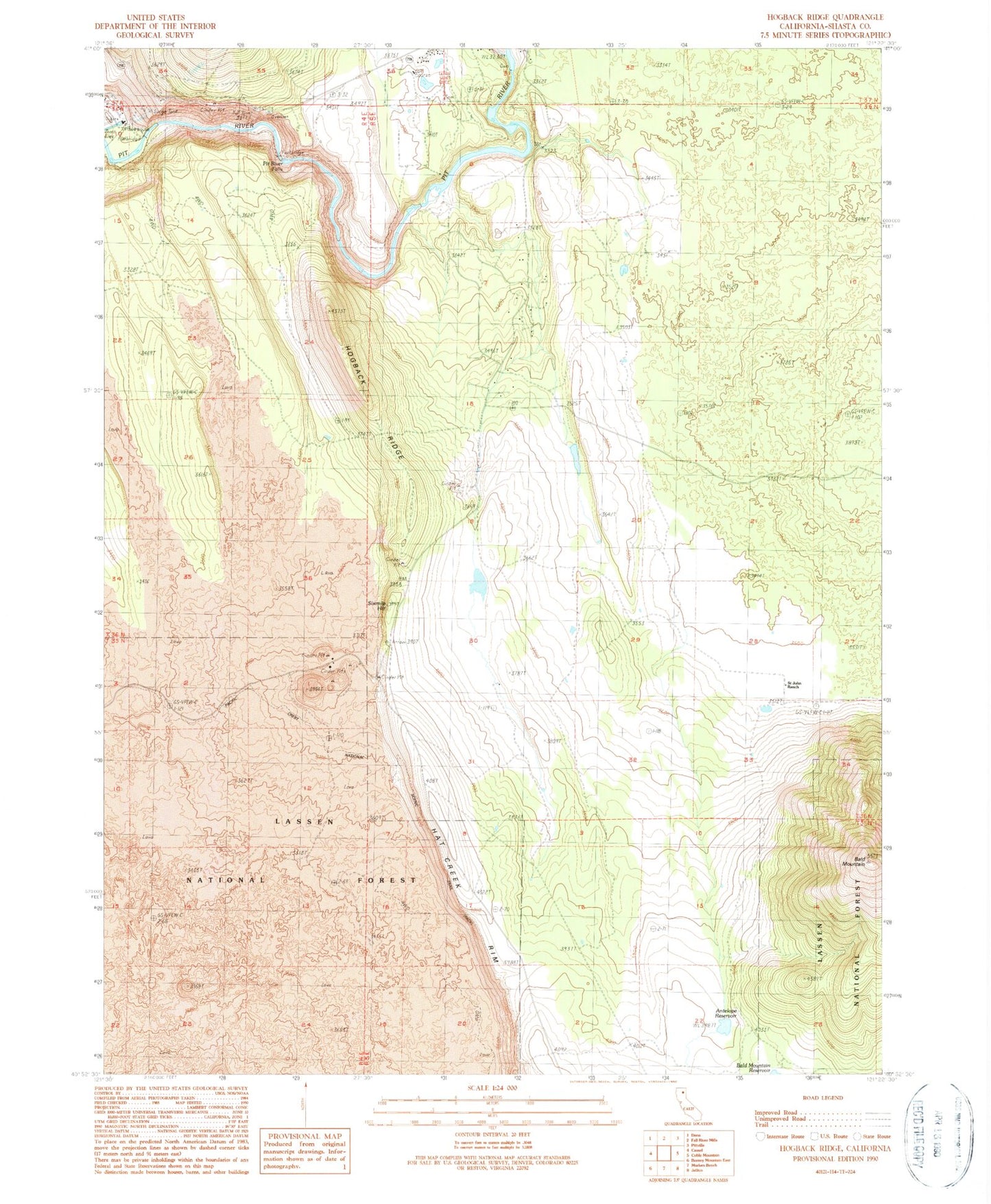 Classic USGS Hogback Ridge California 7.5'x7.5' Topo Map Image