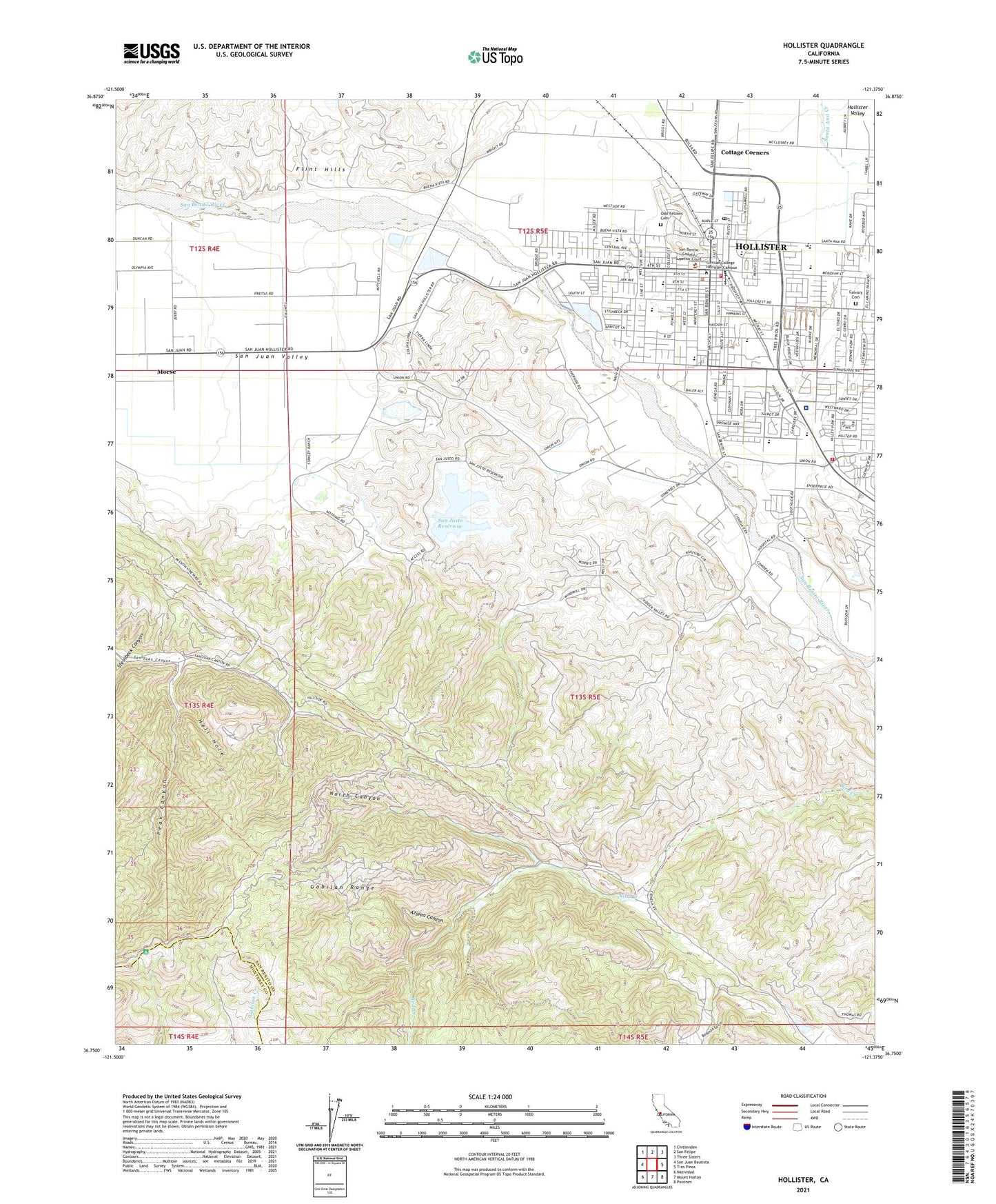 Hollister California US Topo Map Image