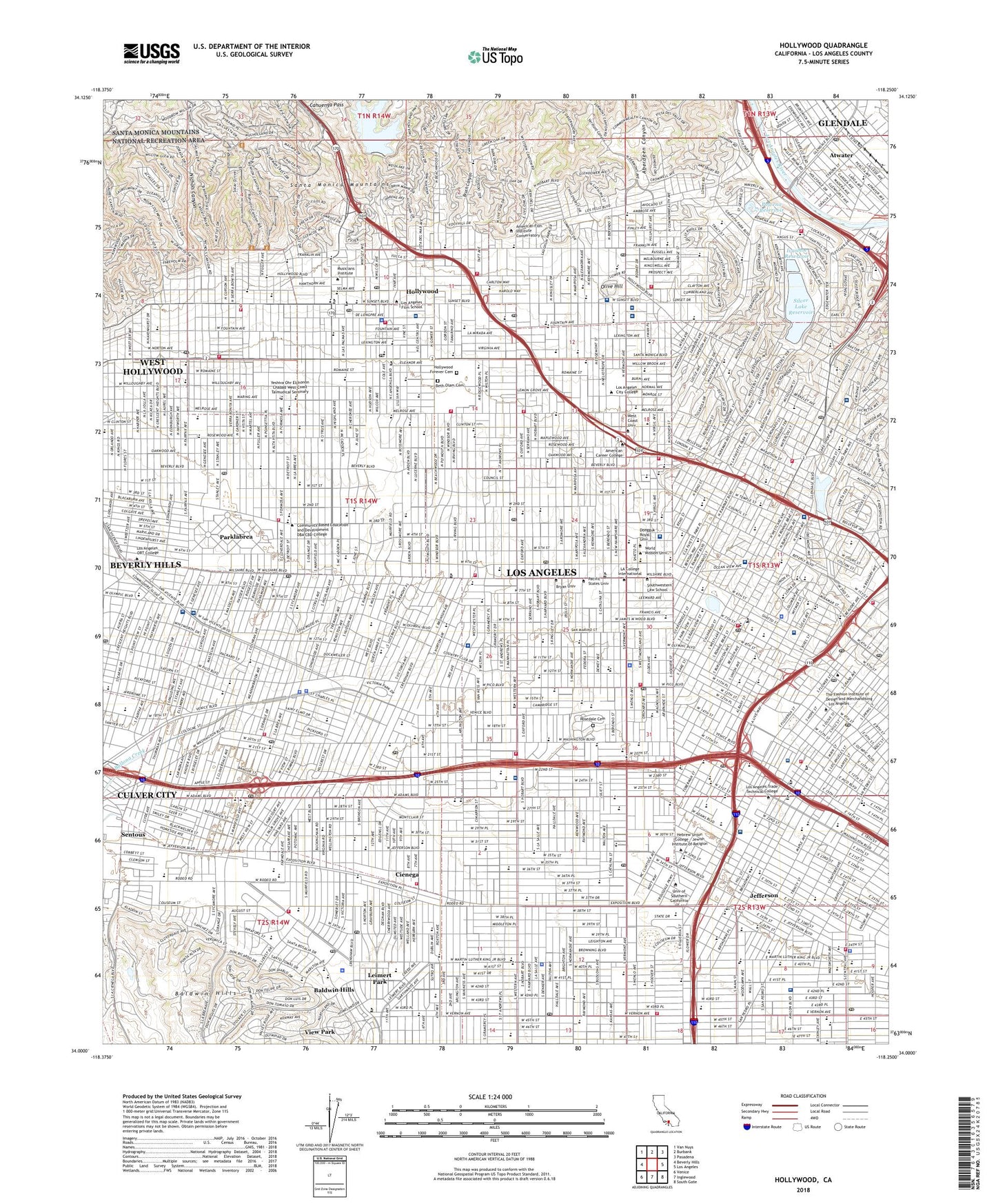 Hollywood California US Topo Map Image