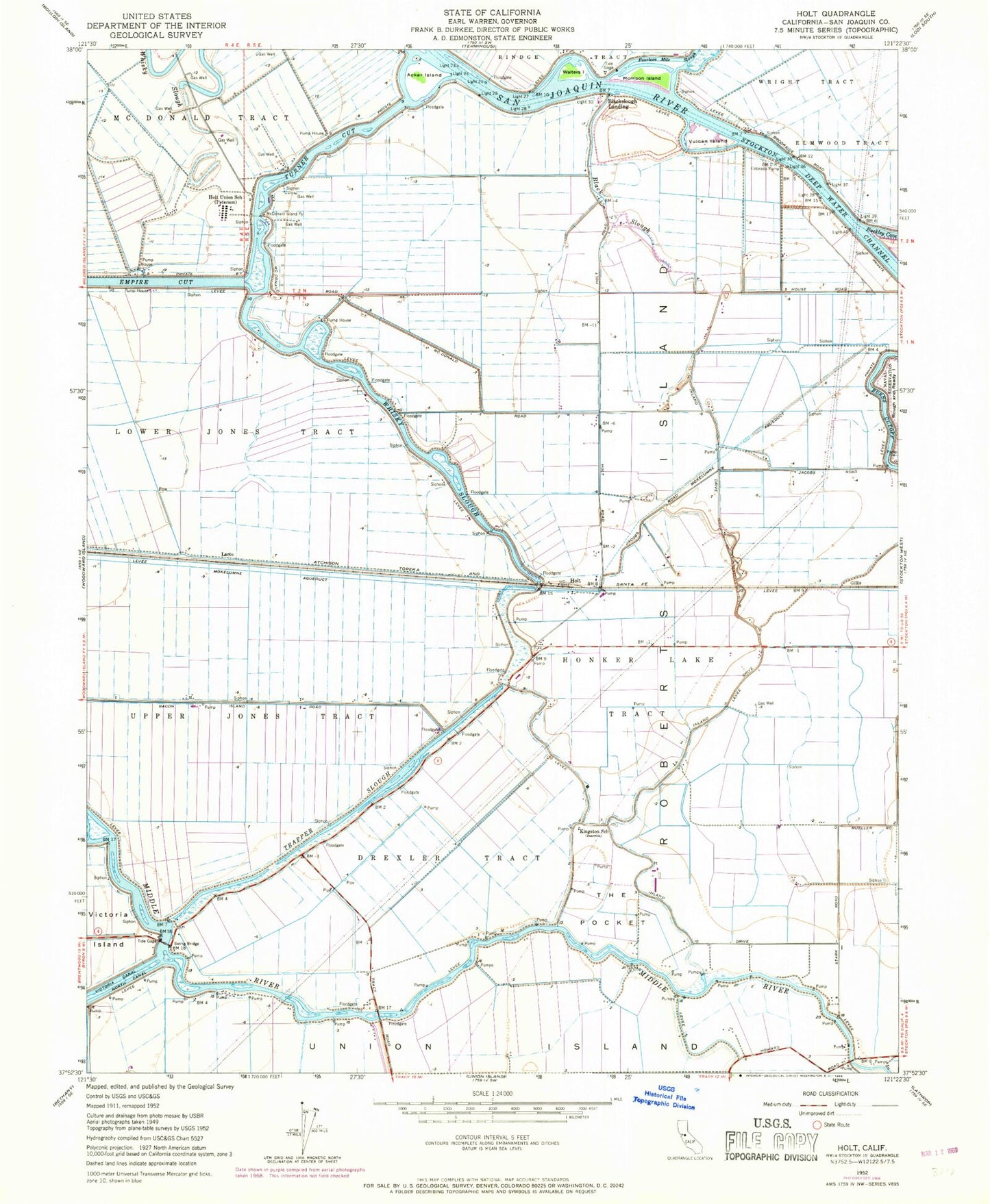 Classic USGS Holt California 7.5'x7.5' Topo Map Image