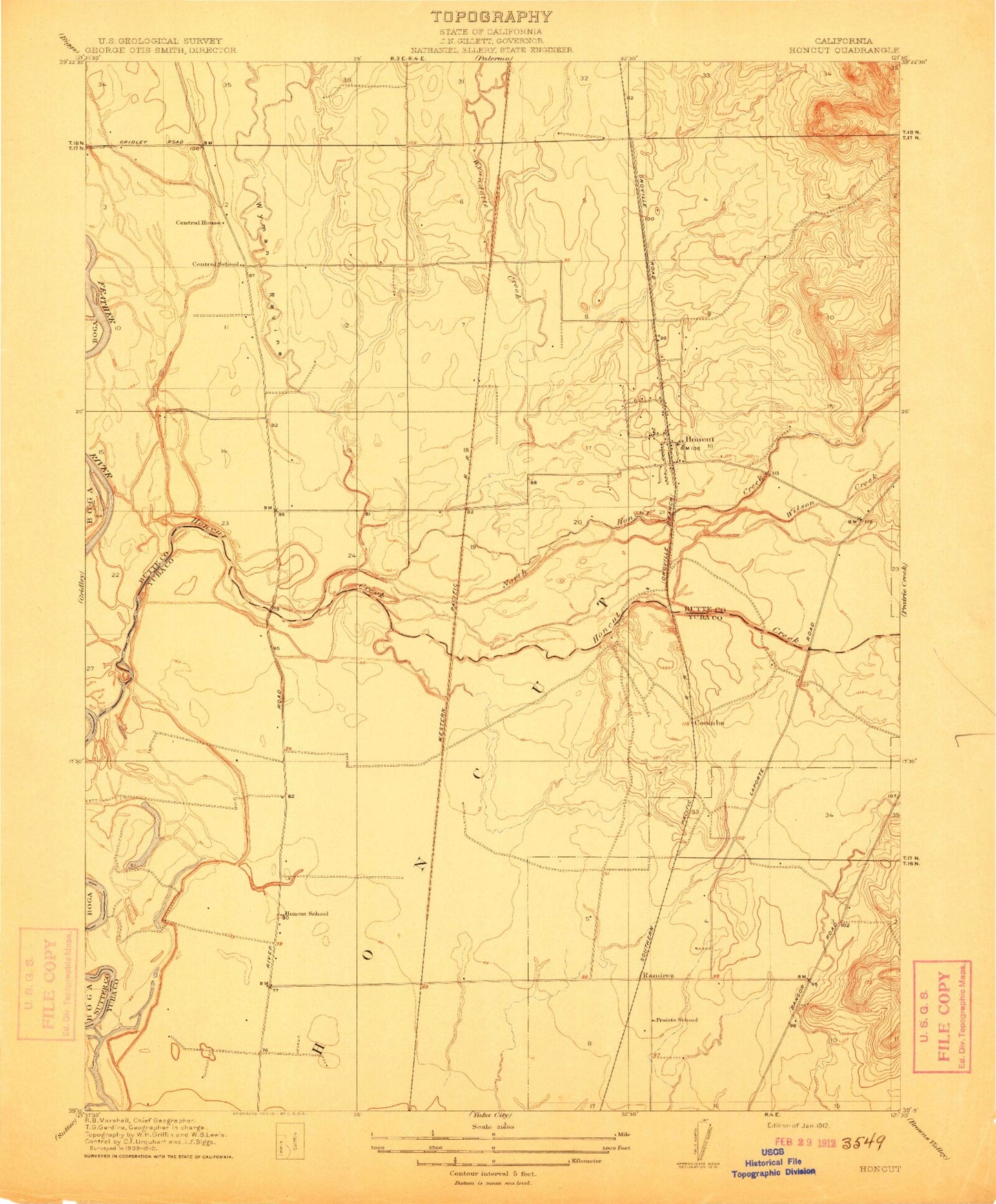 Classic USGS Honcut California 7.5'x7.5' Topo Map Image