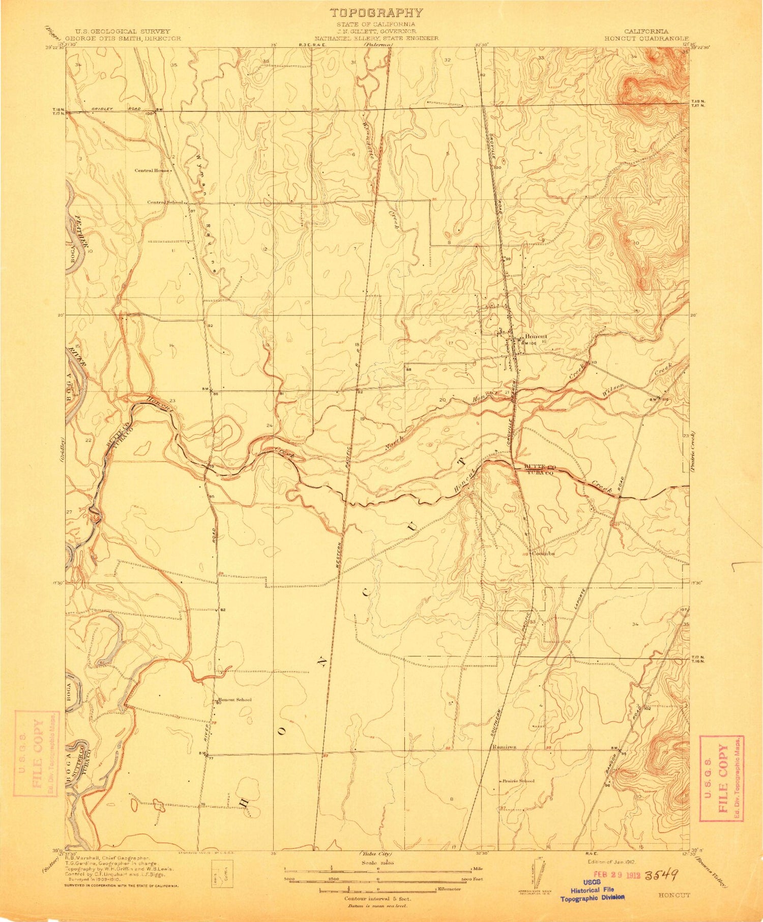 Classic USGS Honcut California 7.5'x7.5' Topo Map Image
