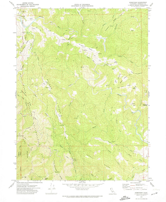 Classic USGS Honeydew California 7.5'x7.5' Topo Map Image