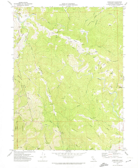 Classic USGS Honeydew California 7.5'x7.5' Topo Map Image