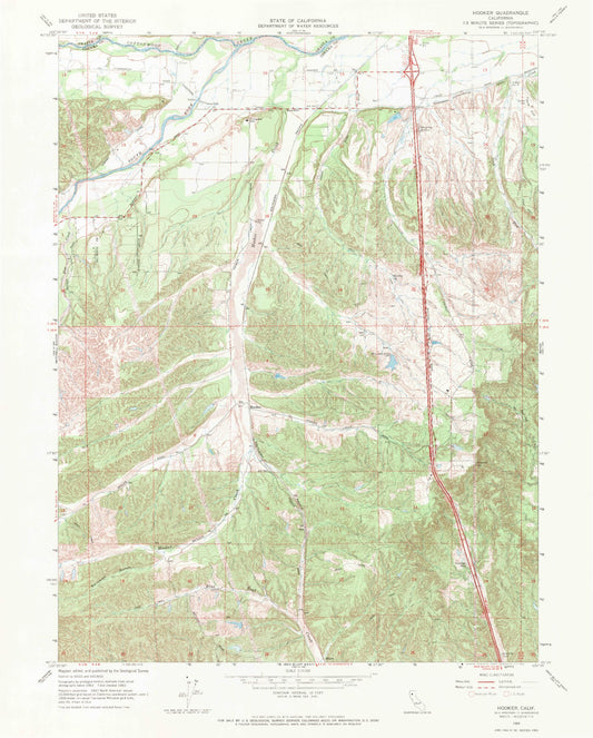 Classic USGS Hooker California 7.5'x7.5' Topo Map Image