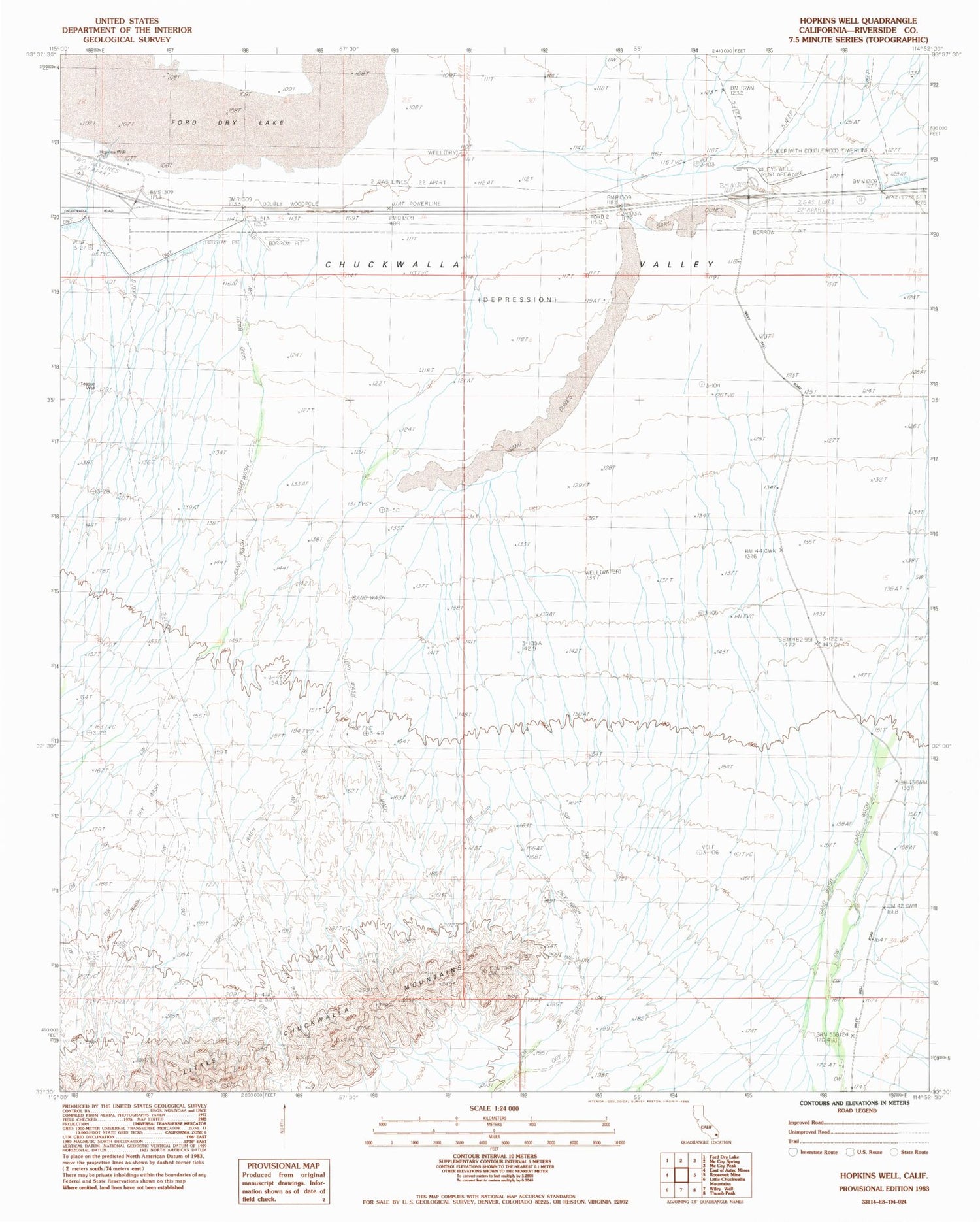 Classic USGS Hopkins Well California 7.5'x7.5' Topo Map Image