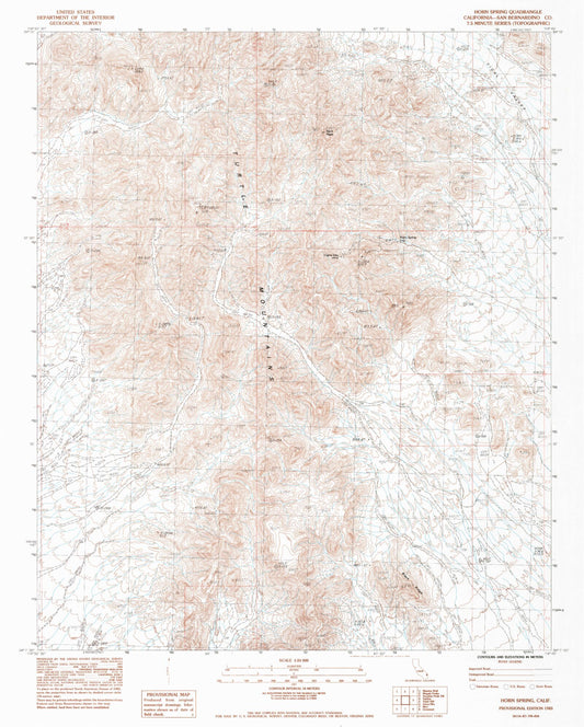 Classic USGS Horn Spring California 7.5'x7.5' Topo Map Image