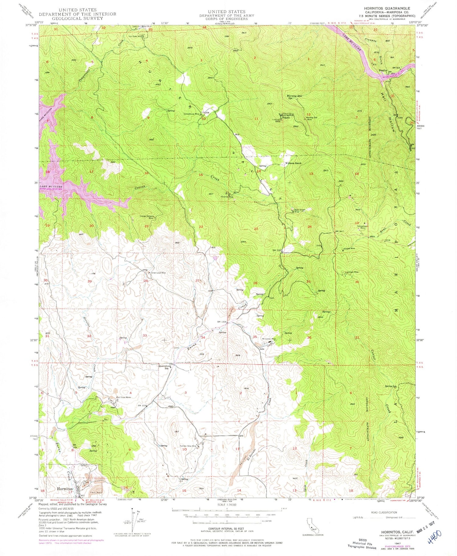 Classic USGS Hornitos California 7.5'x7.5' Topo Map Image