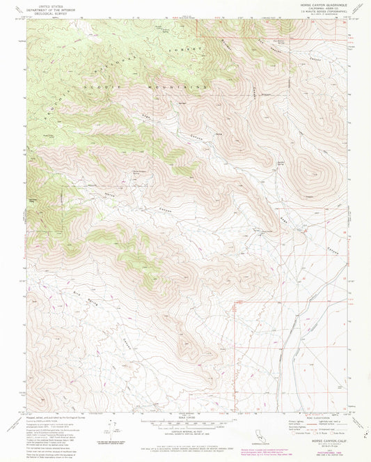 Classic USGS Horse Canyon California 7.5'x7.5' Topo Map Image