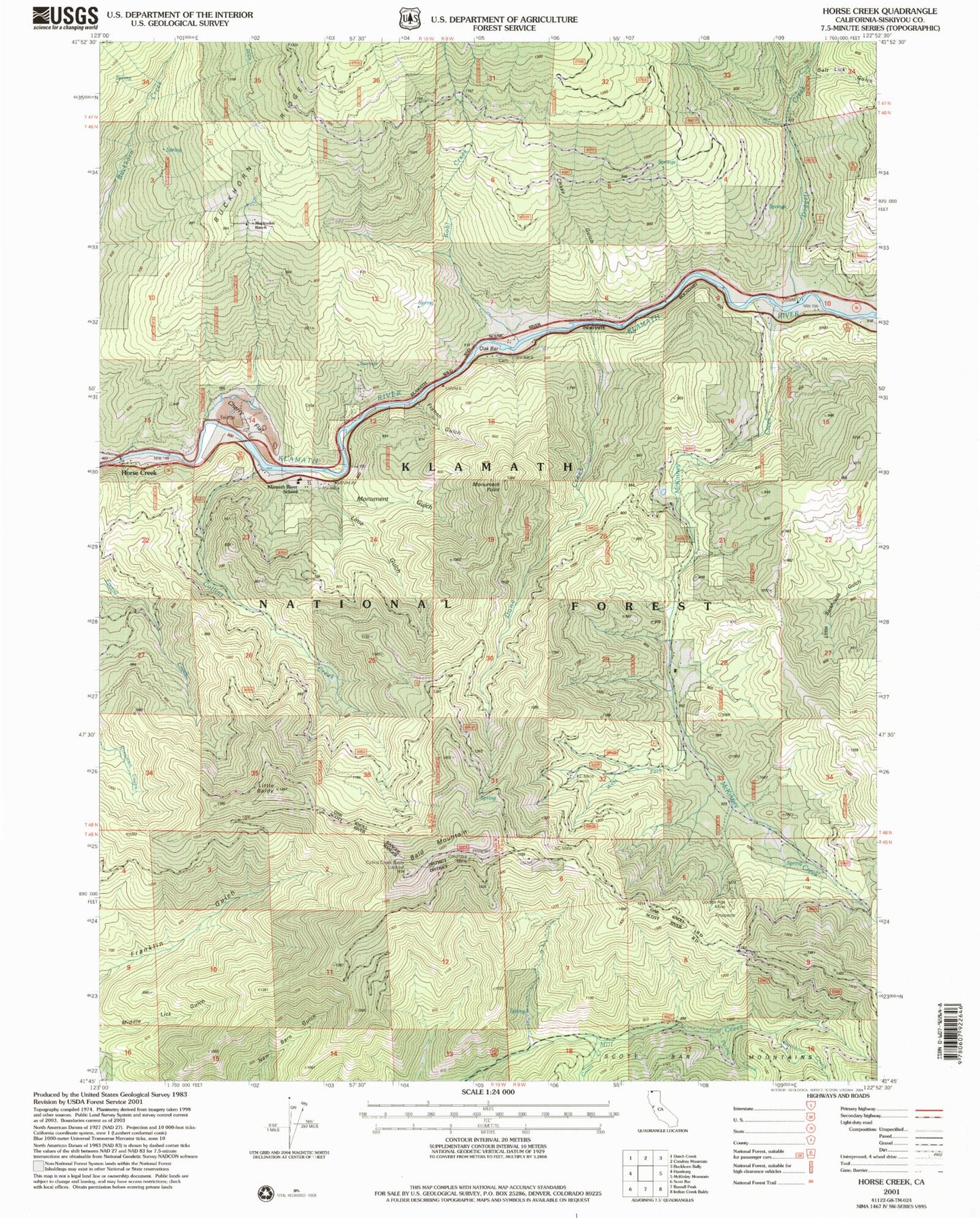 Classic USGS Horse Creek California 7.5'x7.5' Topo Map Image
