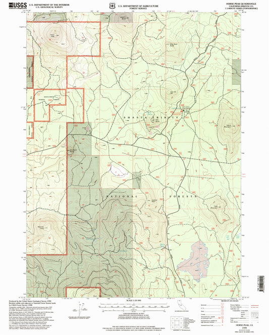 Classic USGS Horse Peak California 7.5'x7.5' Topo Map Image