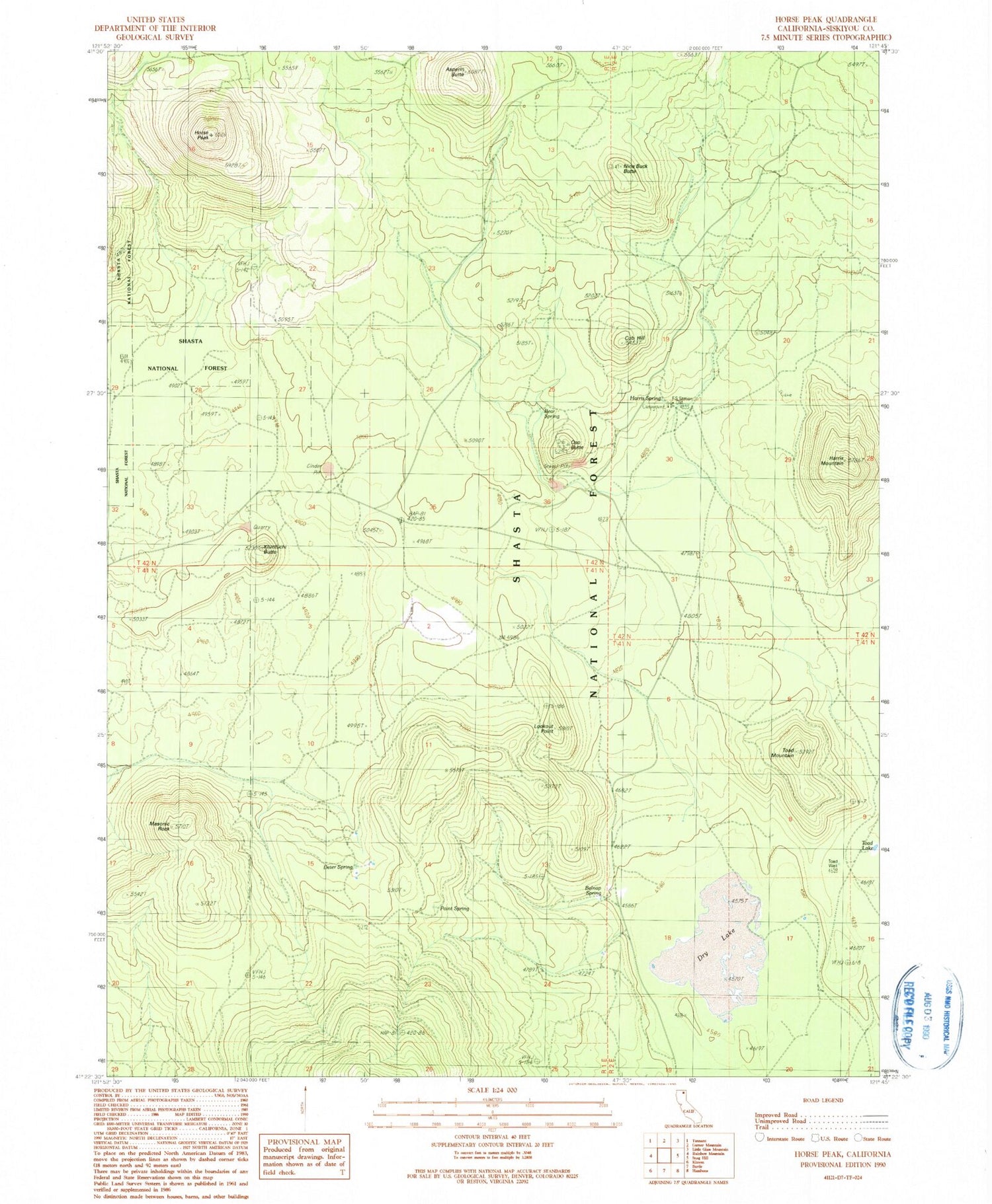 Classic USGS Horse Peak California 7.5'x7.5' Topo Map Image