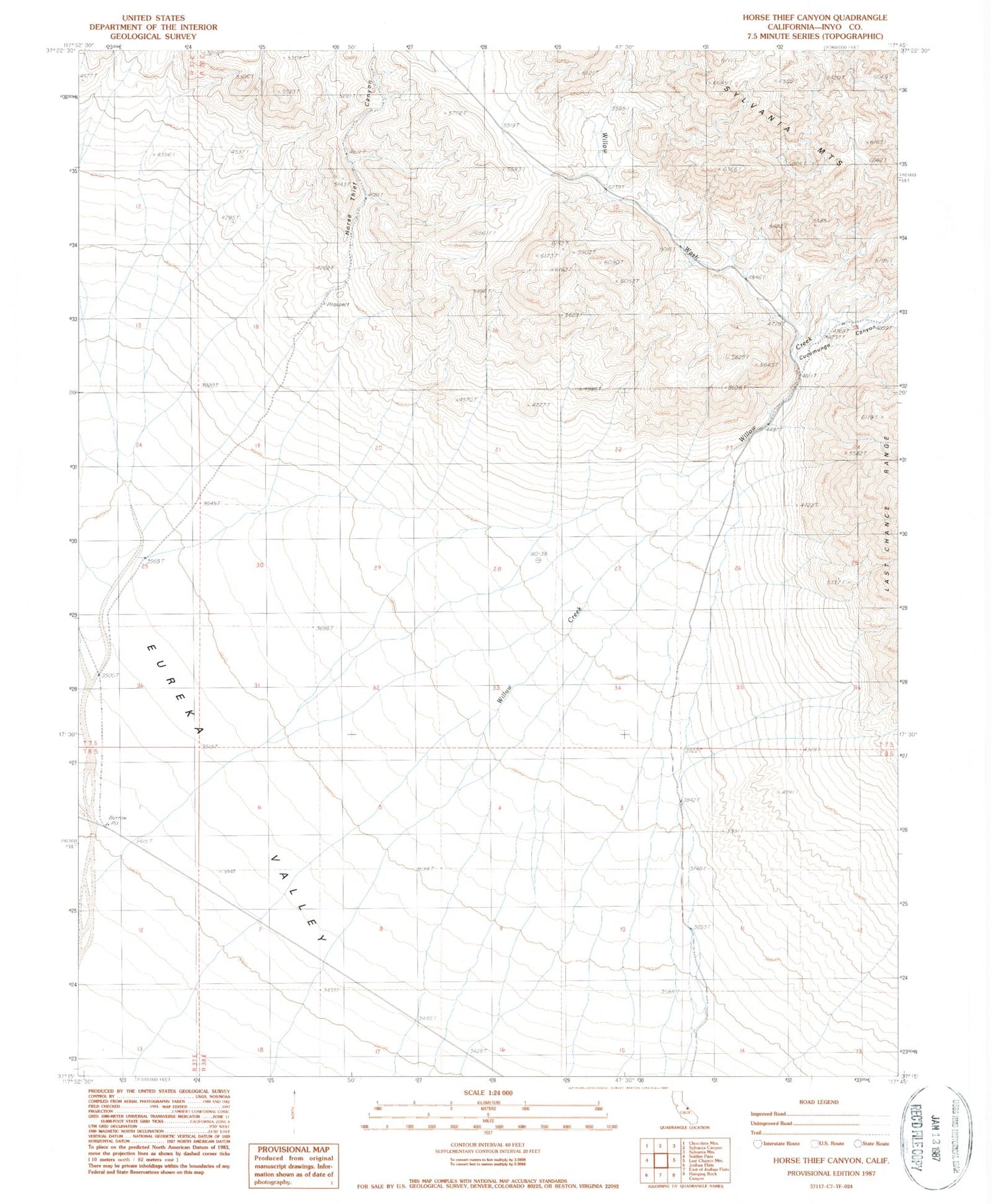 Classic USGS Horse Thief Canyon California 7.5'x7.5' Topo Map Image