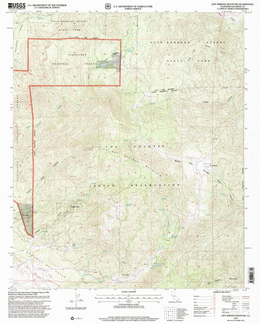 Classic USGS Hot Springs Mountain California 7.5'x7.5' Topo Map Image