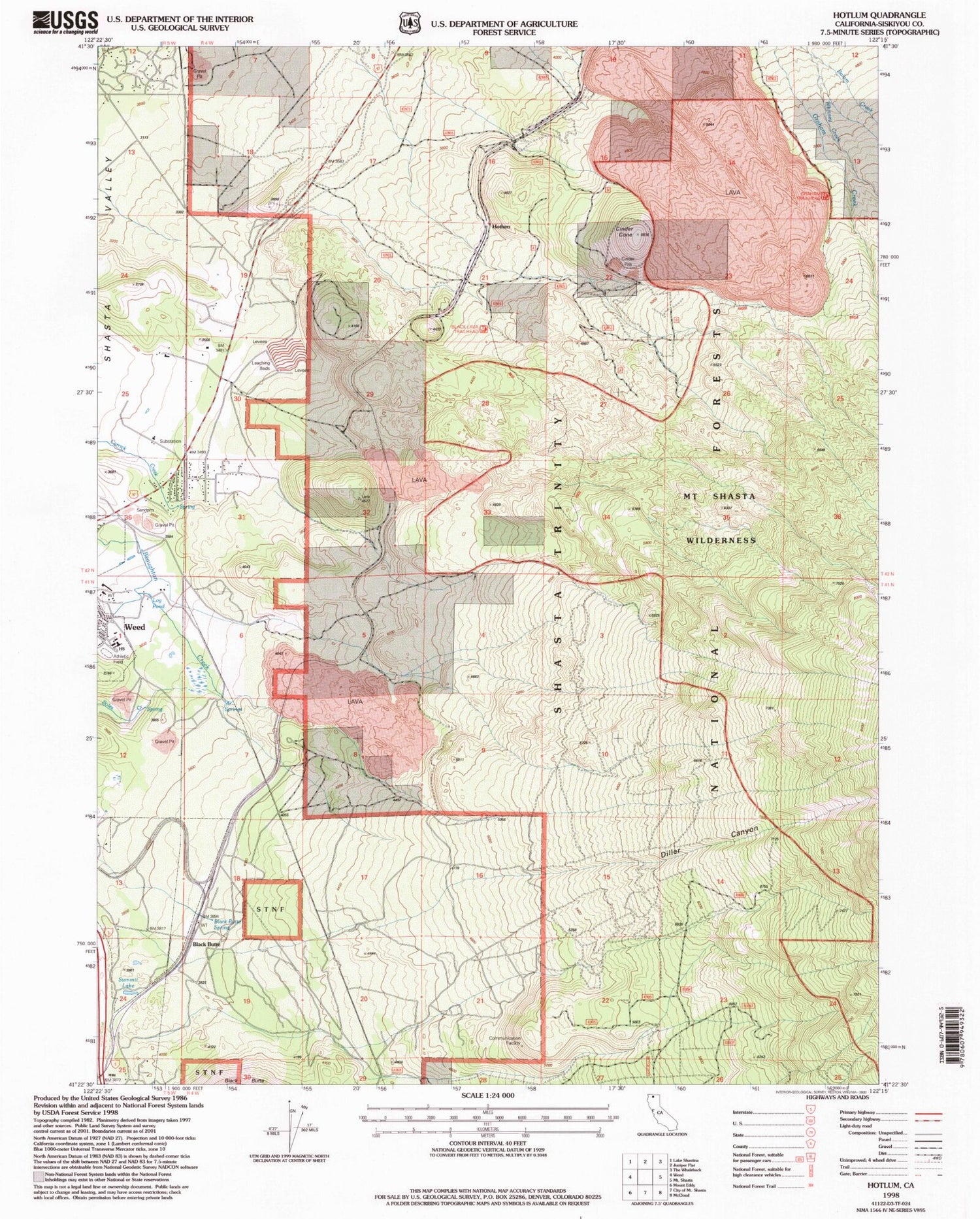 Classic USGS Hotlum California 7.5'x7.5' Topo Map Image
