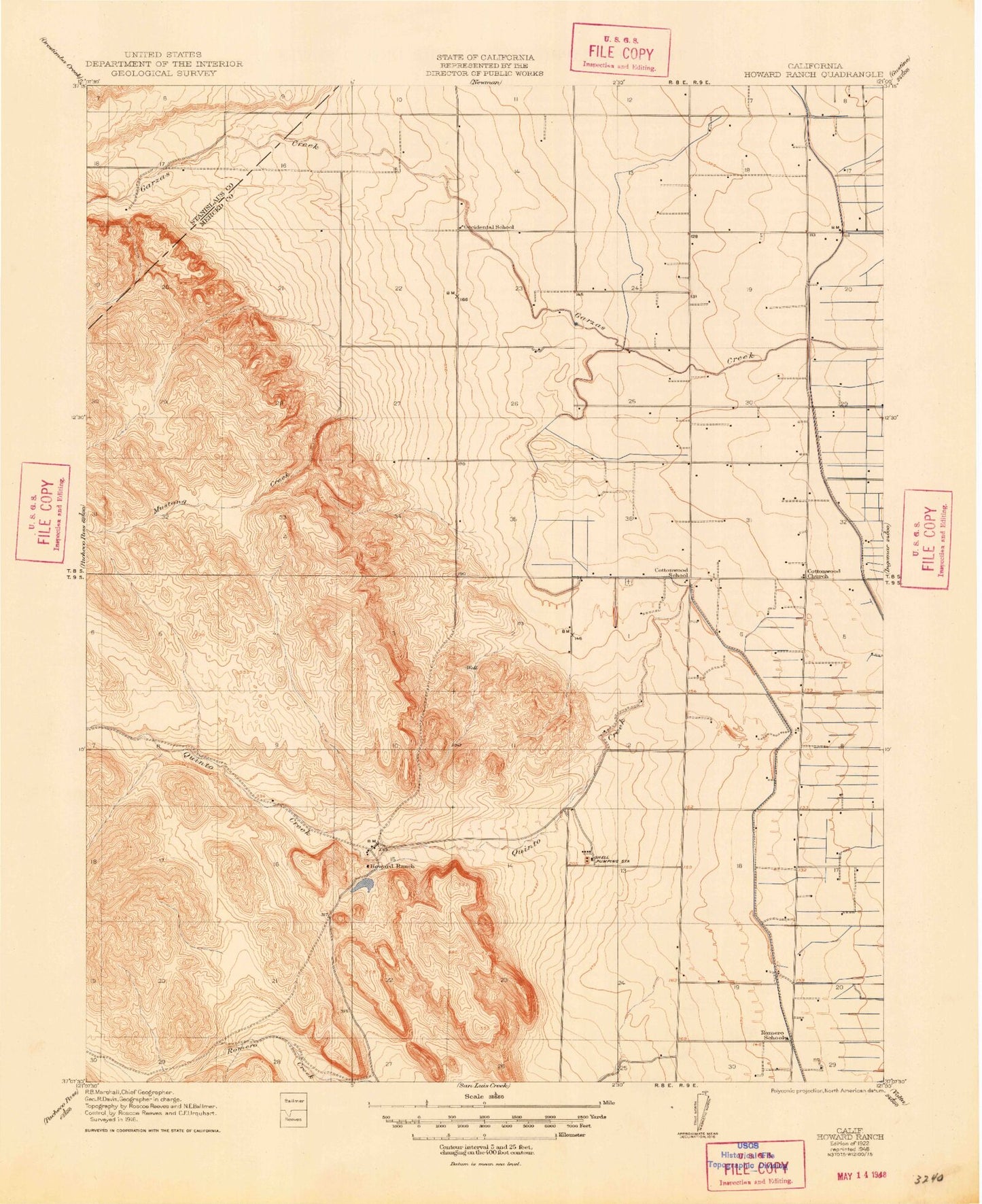 Classic USGS Howard Ranch California 7.5'x7.5' Topo Map Image