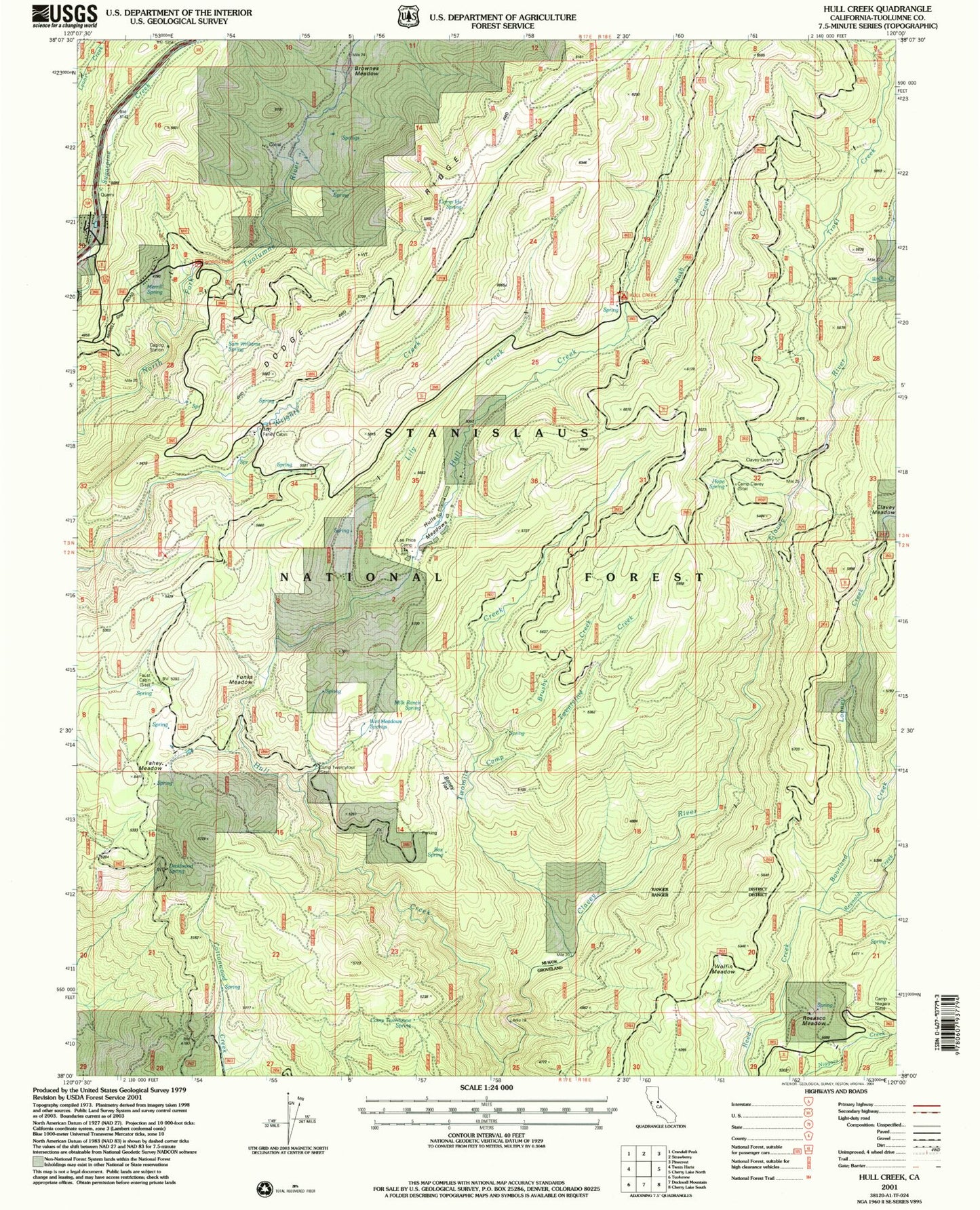 Classic USGS Hull Creek California 7.5'x7.5' Topo Map Image