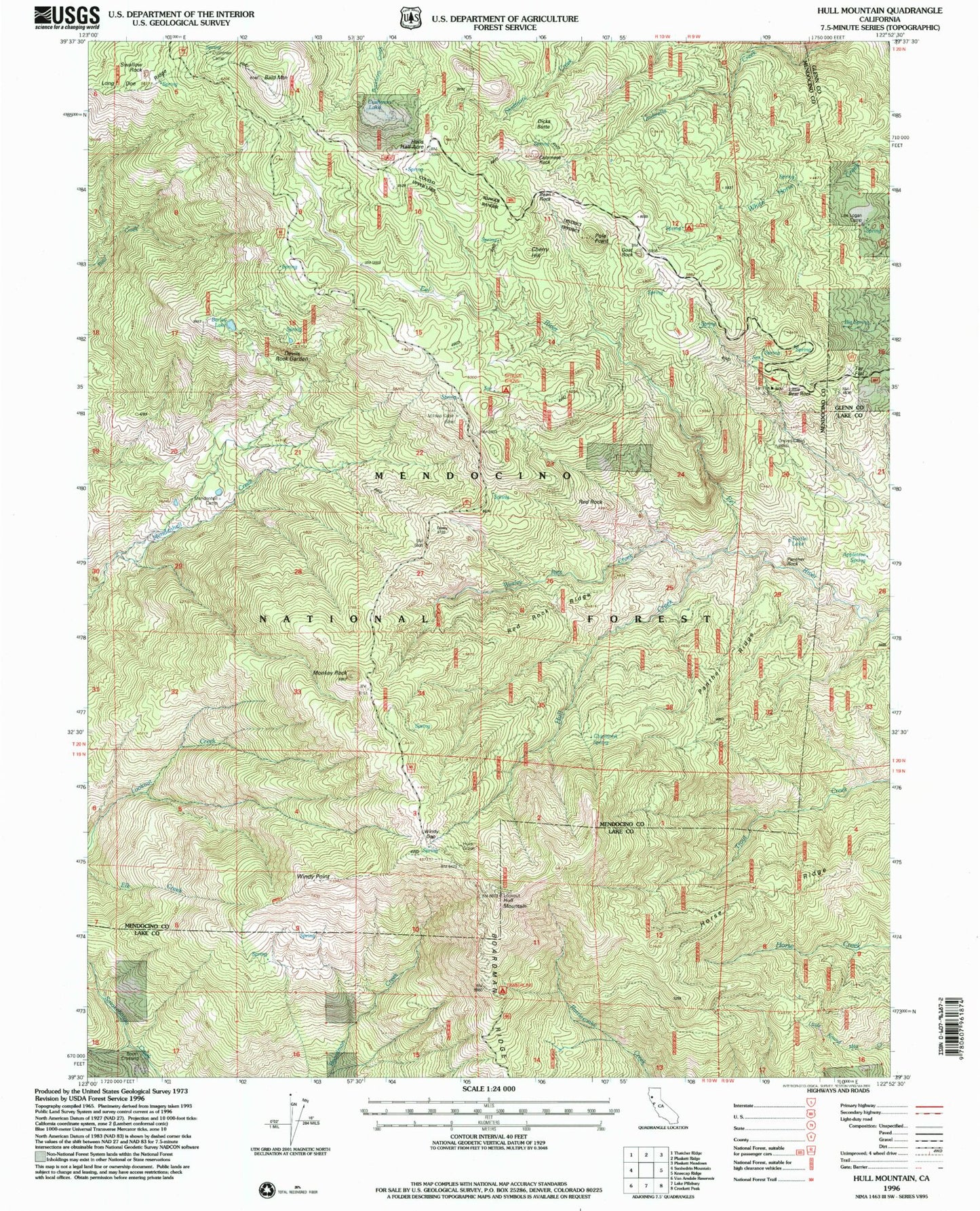 Classic USGS Hull Mountain California 7.5'x7.5' Topo Map Image