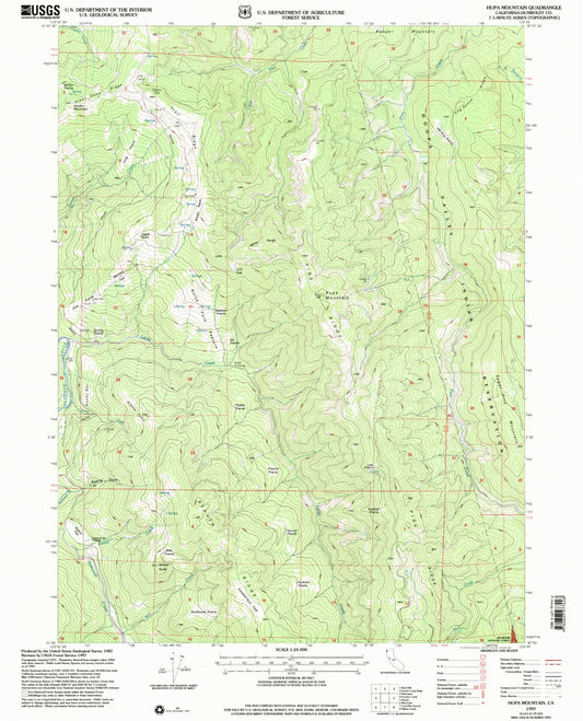 Classic USGS Hupa Mountain California 7.5'x7.5' Topo Map Image