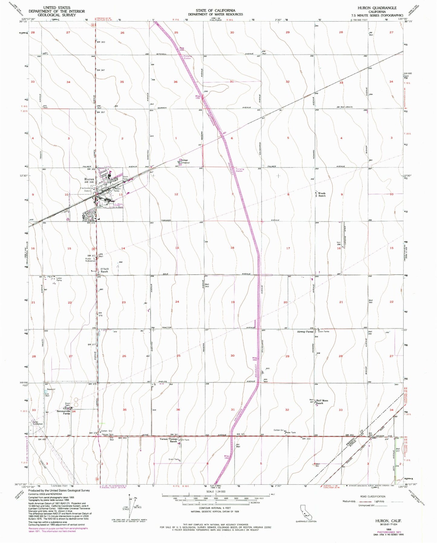 Classic USGS Huron California 7.5'x7.5' Topo Map Image