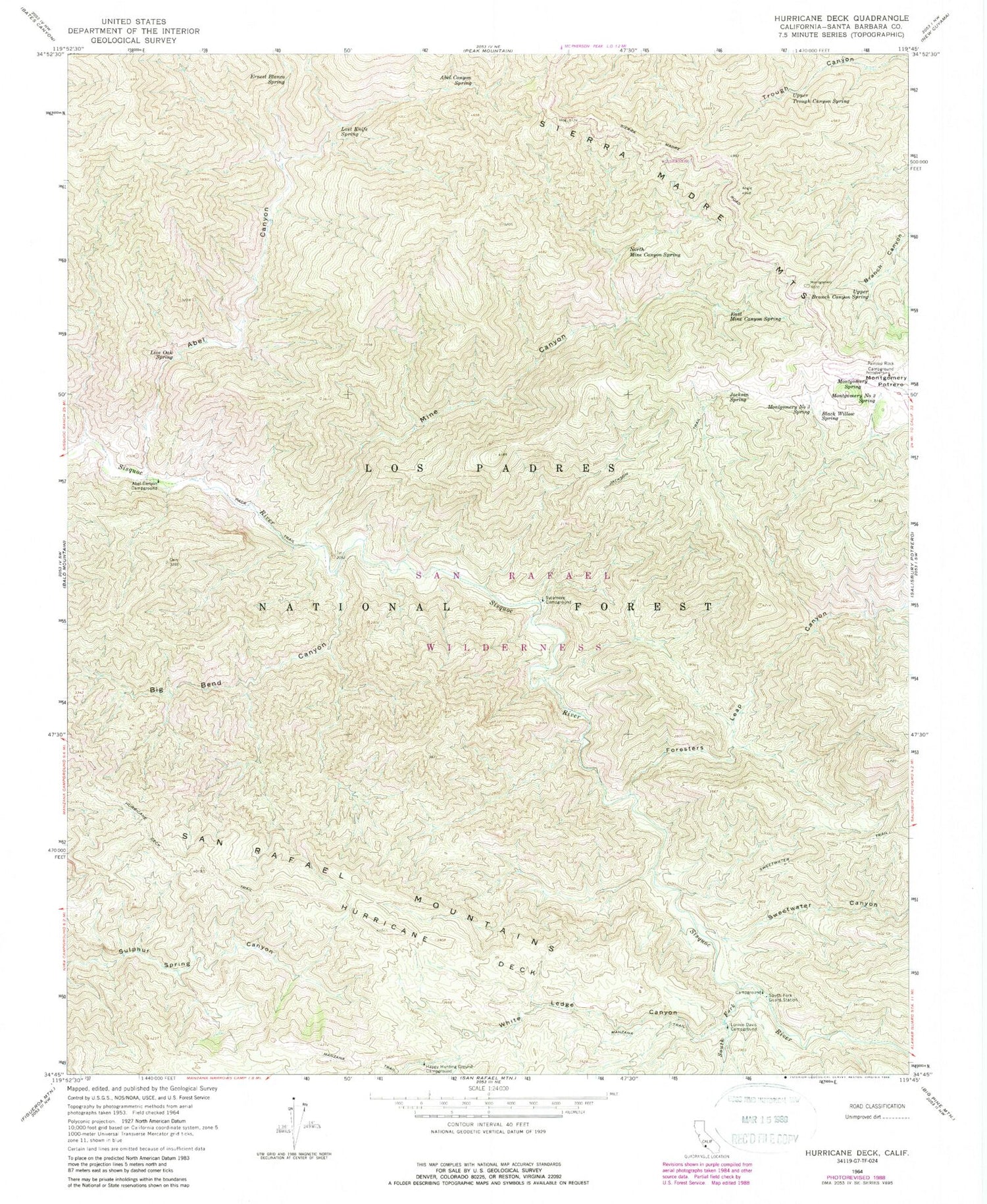 Classic USGS Hurricane Deck California 7.5'x7.5' Topo Map Image