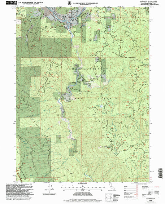Classic USGS Hyampom California 7.5'x7.5' Topo Map Image