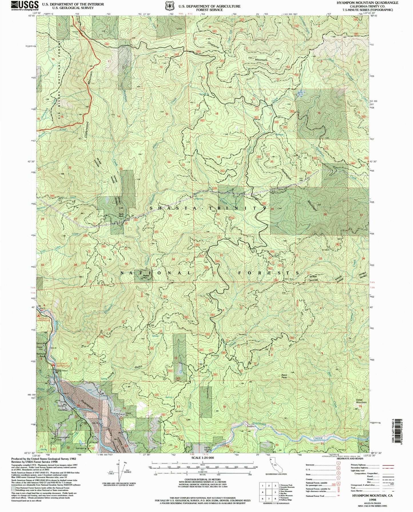 Classic USGS Hyampom Mountain California 7.5'x7.5' Topo Map Image